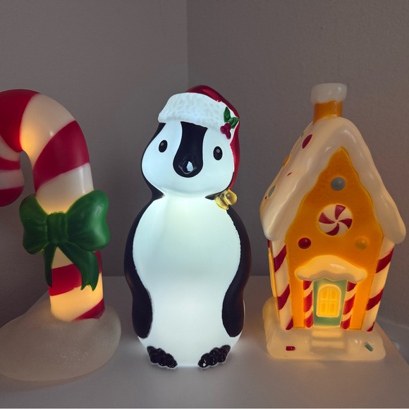 Christmas 11” Light Up Penguin,Ginger bread house & Candy Cane Blow Mold Decor - Picture 2 of 7